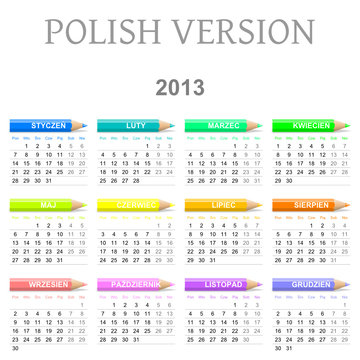 2013 Polish vectorial calendar with crayons