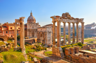 Roman ruins in Rome, Forum - obrazy, fototapety, plakaty