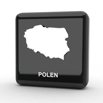 Fototapeta Button 3d Karte Polen schwarz