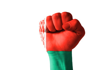 Fist painted in colors of belarus flag