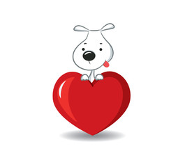 A funny dog sitting on the red heart -vector illustration