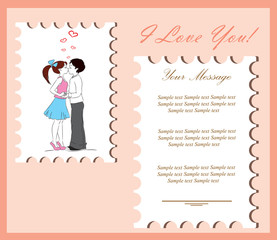Boy and girl kissing.The card for Valentine's Day,the background