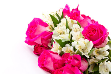 red roses and white Alstroemeria