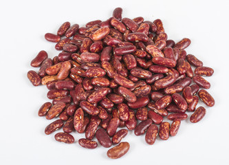 A handful of red beans. View from above. Isolated on white backg