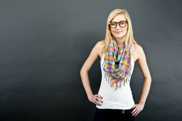 young girl on black background