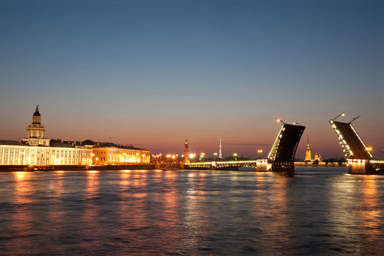 Palace  drawbridge with Vasilievsky Island, Saint Petersburg