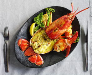 Gourmet lobster dinner at the fine restaurant