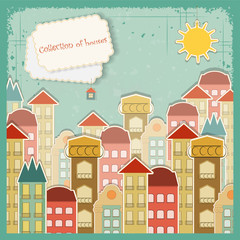 Collection of houses on vintage background