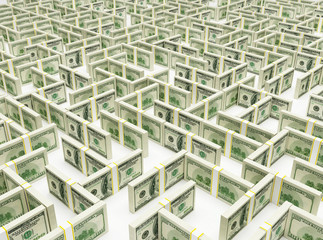 Financial Maze Labyrinth made of 100 usd banknotes.