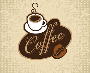 banner with inscription coffee, cup and grain
