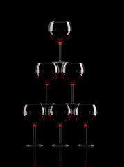 Wine Glass Pyramid on black background