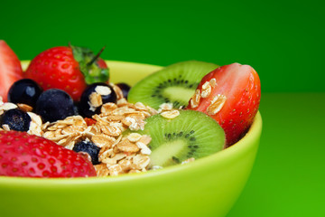 healthy muesli with fruits breakfast