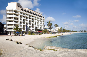 beach palm trees architecture San Andres Island Colombia South A