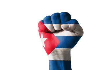 Fist painted in colors of cuba flag