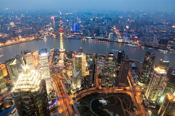Fototapeta premium aerial view of shanghai at dusk