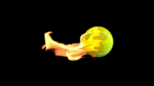 Tennis ball on fire, seamless loop