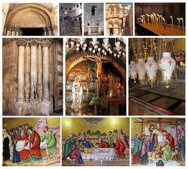 collage of Church of the Holy Sepulcher.Jerusalem