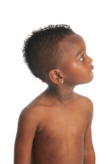 Fototapeta na wymiar African American child shirtless black curly hair isolated