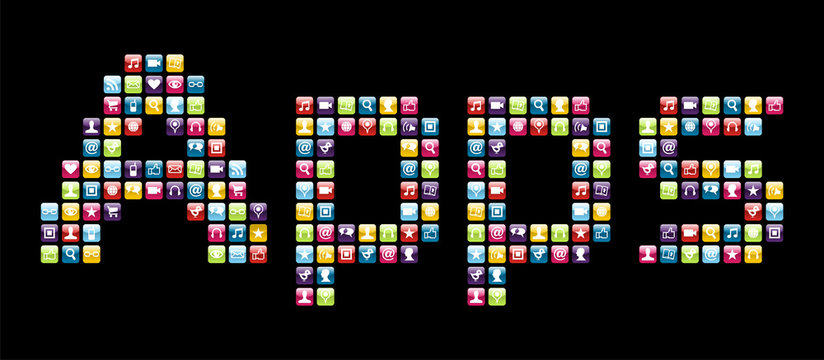 Mobile phone icons set in Apps word