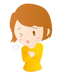 女性　動悸　息切れ　胸痛　イラスト　素材　ベクター