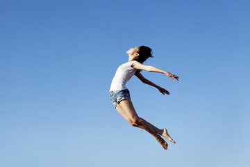Woman flying with copy space
