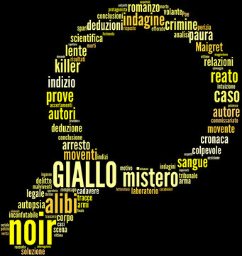 Giallo - Tagcloud a forma di lente di ingrandimento