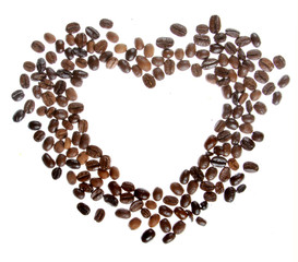 Coffee beans in the shape of a heart isolated