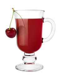 Glass of cherry juice isolated on white