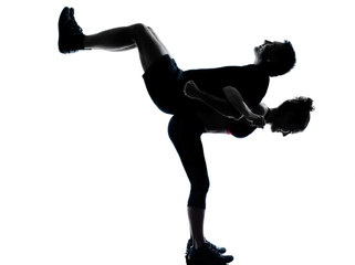 Obraz na płótnie Canvas one couple man woman exercising workout fitness
