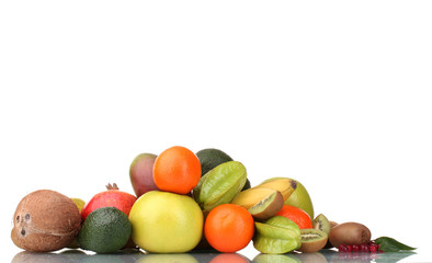 Assortment of exotic fruits isolated on white