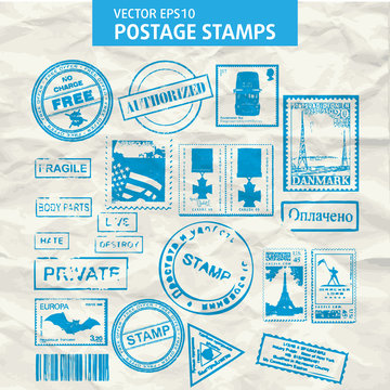 Vector set of stamps and postmarks.
