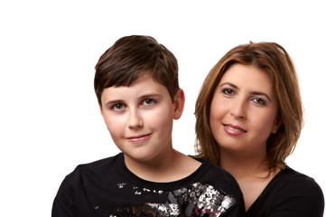 Mother and the son on a white background