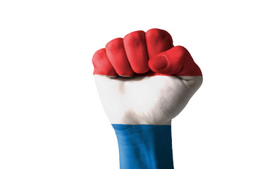 Fist painted in colors of holland flag