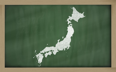 outline map of japan on blackboard