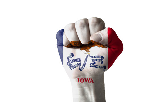 Fist Painted In Colors Of Us State Of Iowa Flag