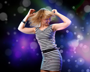 Young woman and disco background