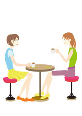 talking wemen at cafe カフェでお茶をする女性達