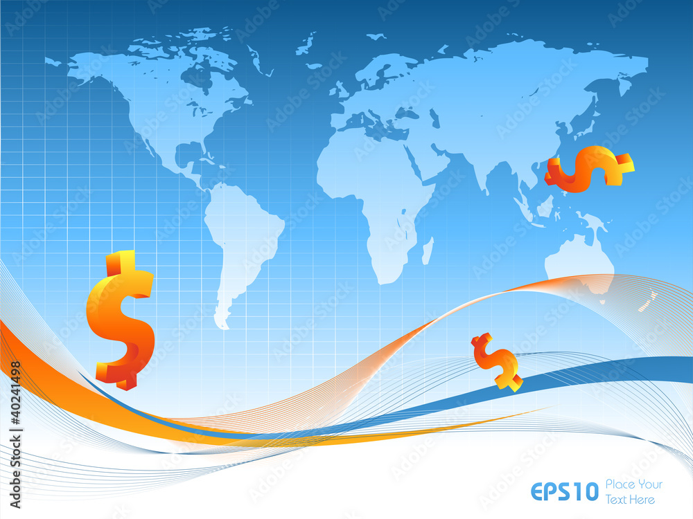 Poster vector background with map and dollars. eps10
