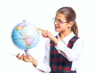 Fototapeta premium Schoolgirl with a globe