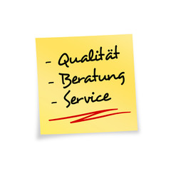 Notizzettel gelb Qualität Beratung Service