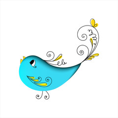 Naklejki  Lovely blue bird with floral elements