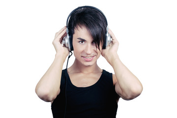 Young man listening music