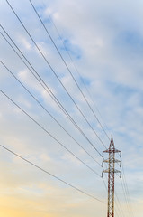 electricity post in blue sky