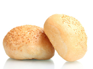 delicious buns with sesame seeds isolated on white