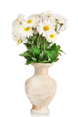beautiful bouquet of daisies in vase isolated on white