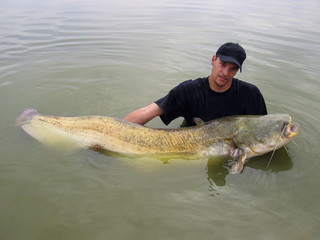 A lucky catfish fisherman