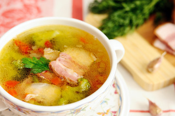 Italian soup with vegetables and bacon