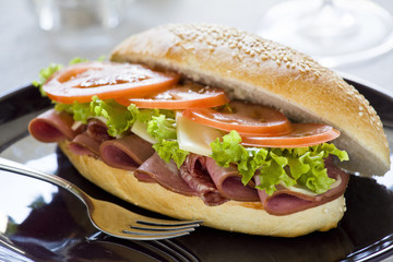 Sandwich On A Black Plate