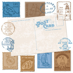 Postcard with Retro SEA Stamps - High Quality -  for design and
