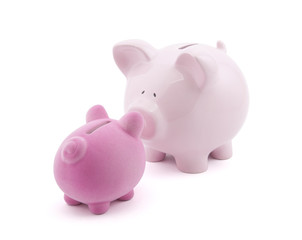 Two piggy banks with clipping path